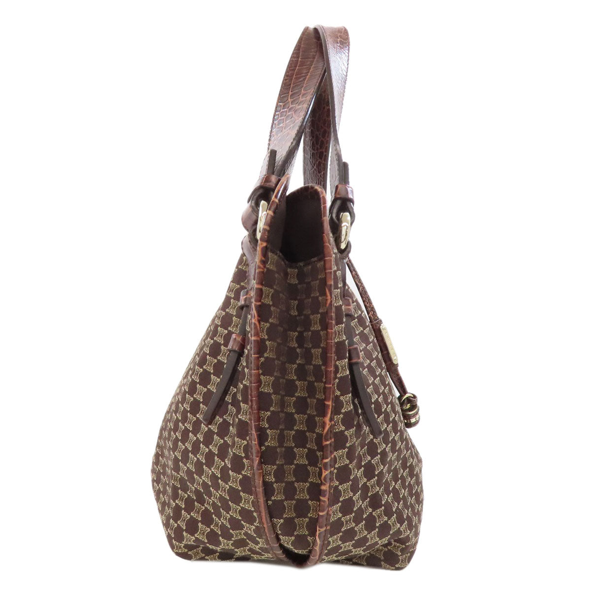 CELINE Tote Bag Nylon, Leather Brown Macadam Pattern Women Used Authentic