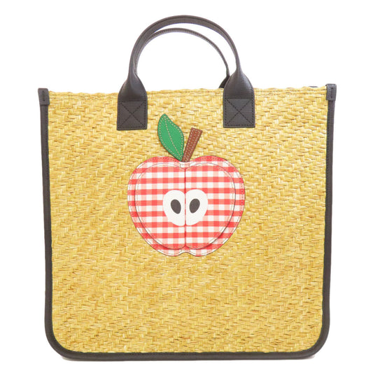 GUCCI Tote Bag 648841 straw beige Children 3D Apple Women Used Authentic
