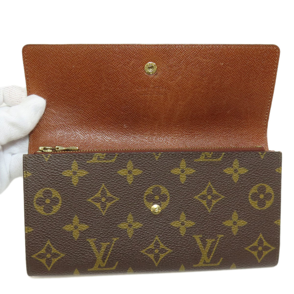LOUIS VUITTON Long Wallet Purse M61723 Monogram canvas Brown Portefeuille Credit Women Used Authentic