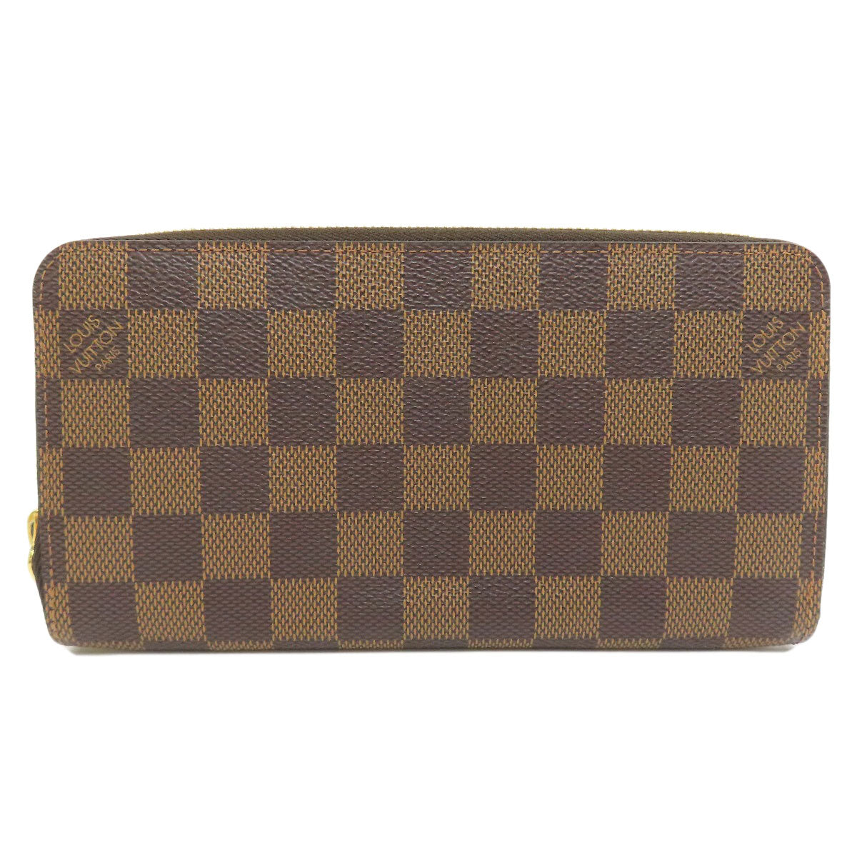LOUIS VUITTON Long Wallet Purse N60015 Damier canvas Brown Zippy wallet old Women Used Authentic