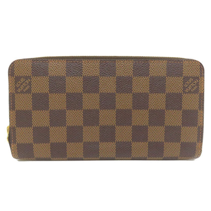 LOUIS VUITTON Long Wallet Purse N60015 Damier canvas Brown Zippy wallet old Women Used Authentic