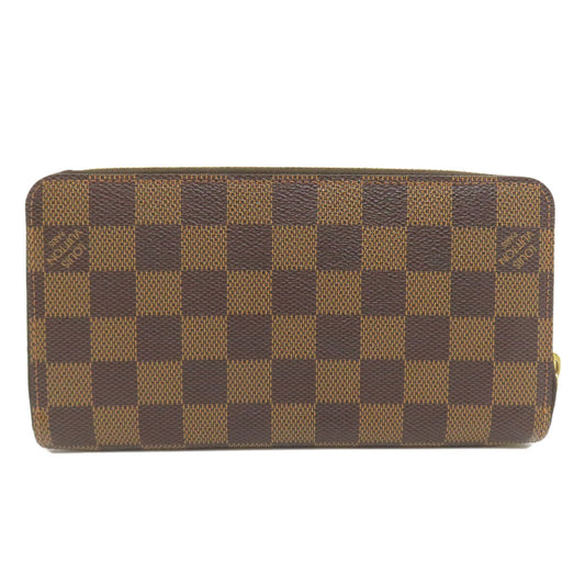 LOUIS VUITTON Long Wallet Purse N60015 Damier canvas Brown Zippy wallet old Women Used Authentic