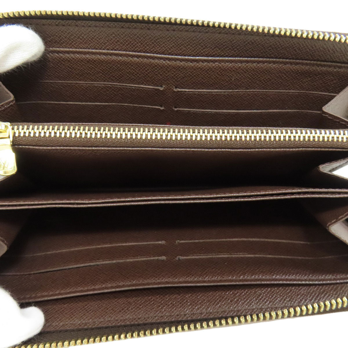 LOUIS VUITTON Long Wallet Purse N60015 Damier canvas Brown Zippy wallet old Women Used Authentic