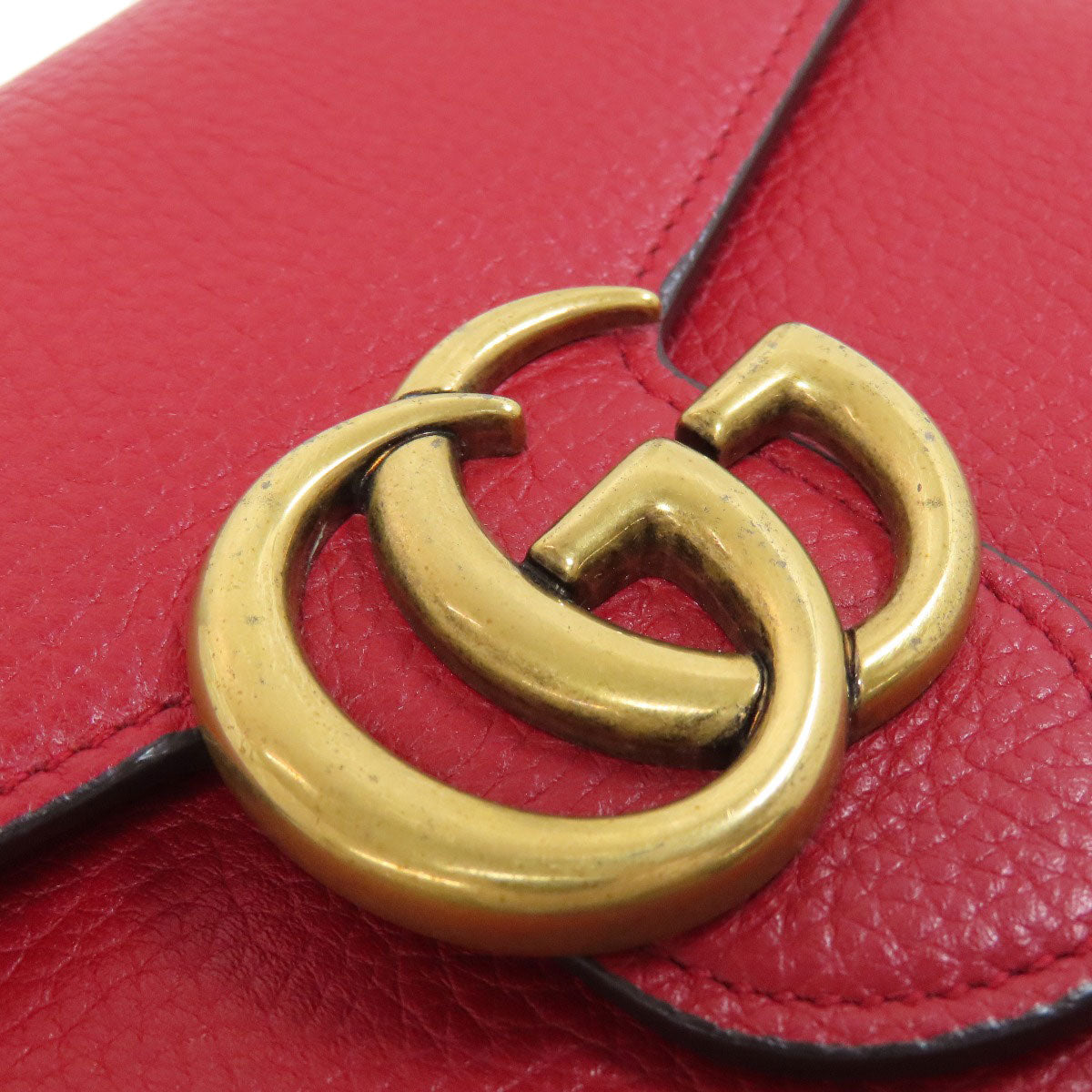 GUCCI Long Wallet Purse 401232 leather Red GG Marmont Chain Wallet Women Used Authentic
