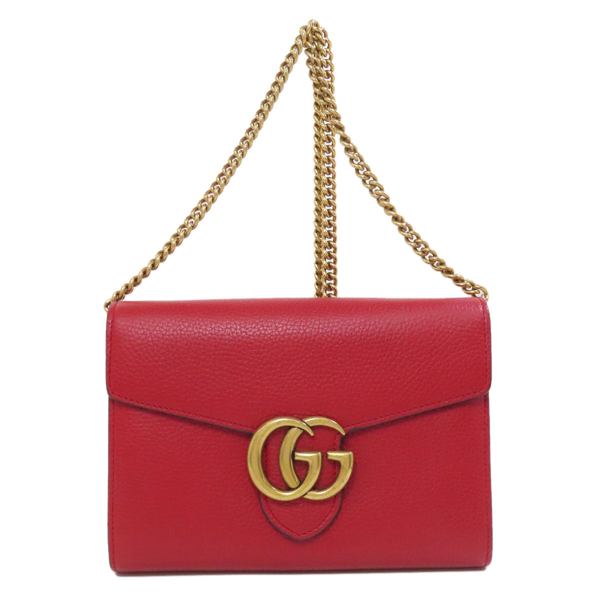 GUCCI Long Wallet Purse 401232 leather Red GG Marmont Chain Wallet Women Used Authentic