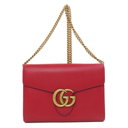 GUCCI Long Wallet Purse 401232 leather Red GG Marmont Chain Wallet Women Used Authentic