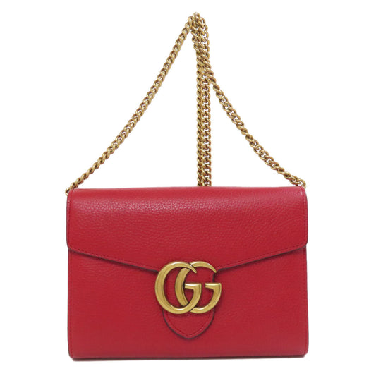 GUCCI Long Wallet Purse 401232 leather Red GG Marmont Chain Wallet Women Used Authentic