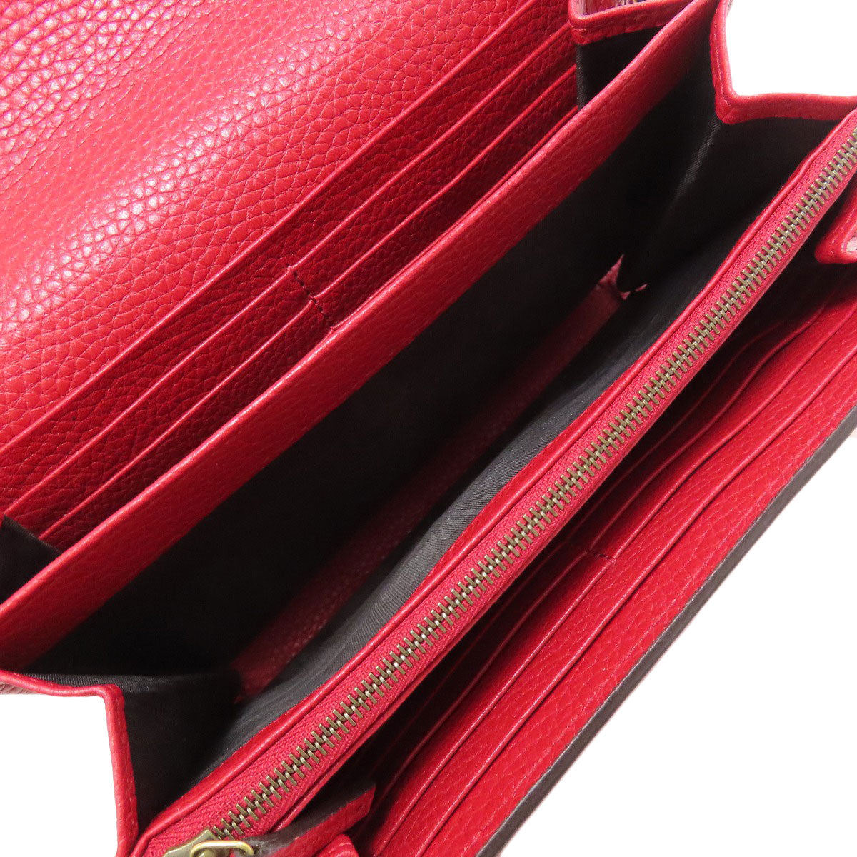 GUCCI Long Wallet Purse 401232 leather Red GG Marmont Chain Wallet Women Used Authentic