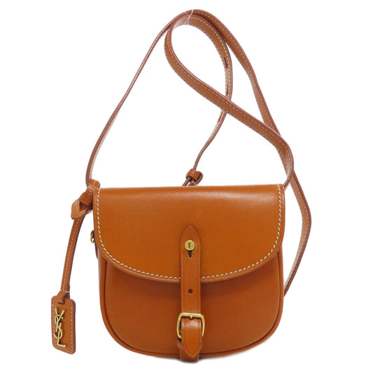 SAINT LAURENT Shoulder Bag leather Brown logo Women Used Authentic