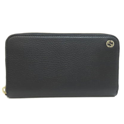 GUCCI Long Wallet Purse 449347 leather black Interlocking G Women Used Authentic