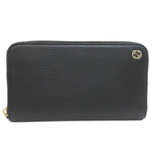 GUCCI Long Wallet Purse 449347 leather black Interlocking G Women Used Authentic