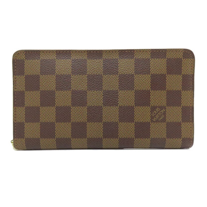 LOUIS VUITTON Long Wallet Purse N61728 Damier canvas Brown Portonet Zip Women Used Authentic