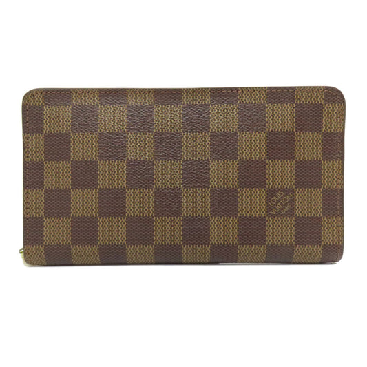 LOUIS VUITTON Long Wallet Purse N61728 Damier canvas Brown Portonet Zip Women Used Authentic