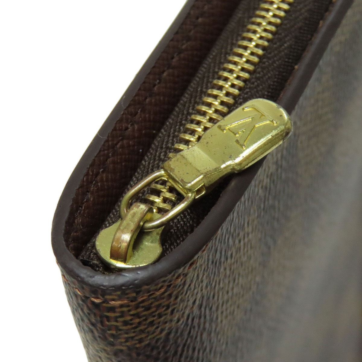 LOUIS VUITTON Long Wallet Purse N61728 Damier canvas Brown Portonet Zip Women Used Authentic