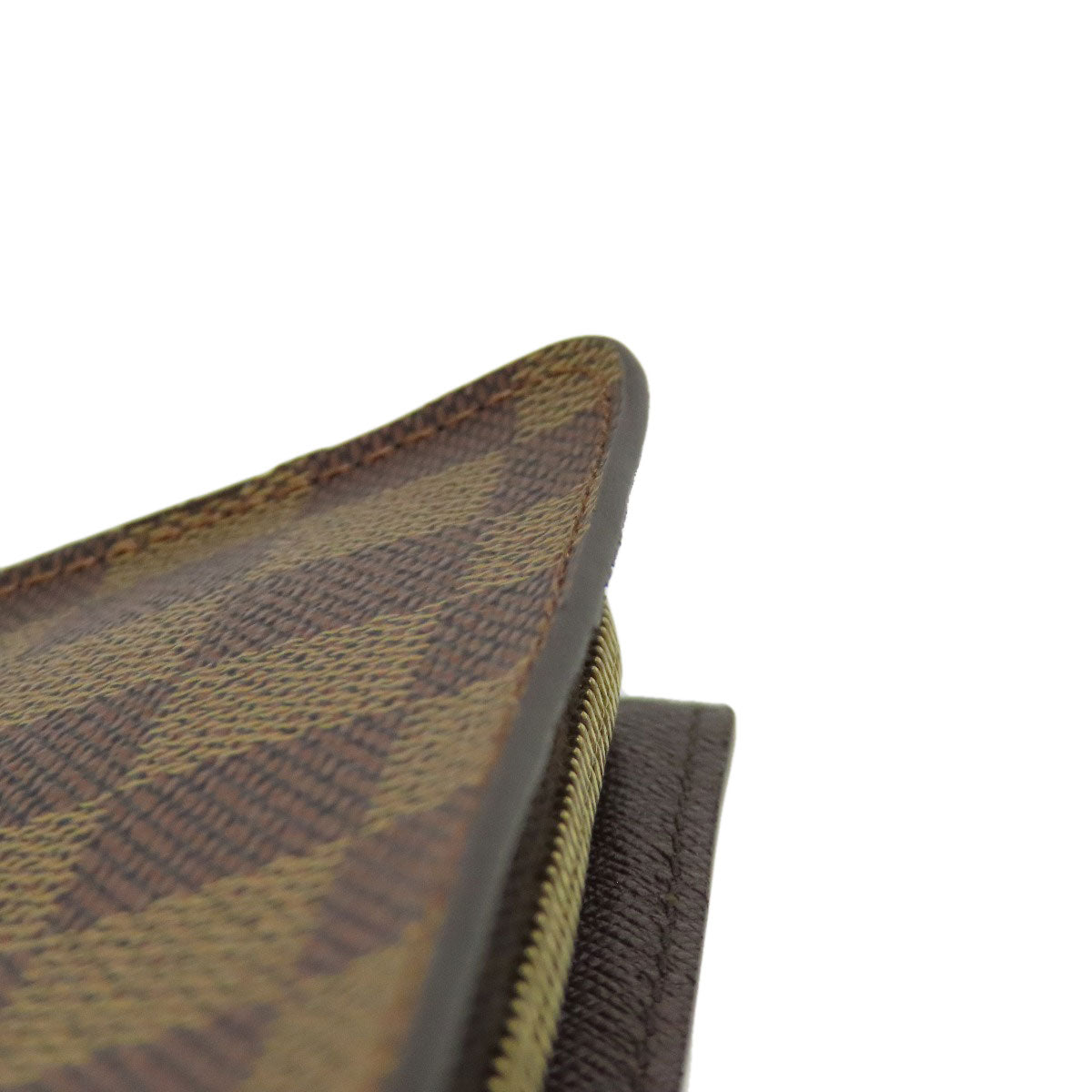 LOUIS VUITTON Long Wallet Purse N61728 Damier canvas Brown Portonet Zip Women Used Authentic