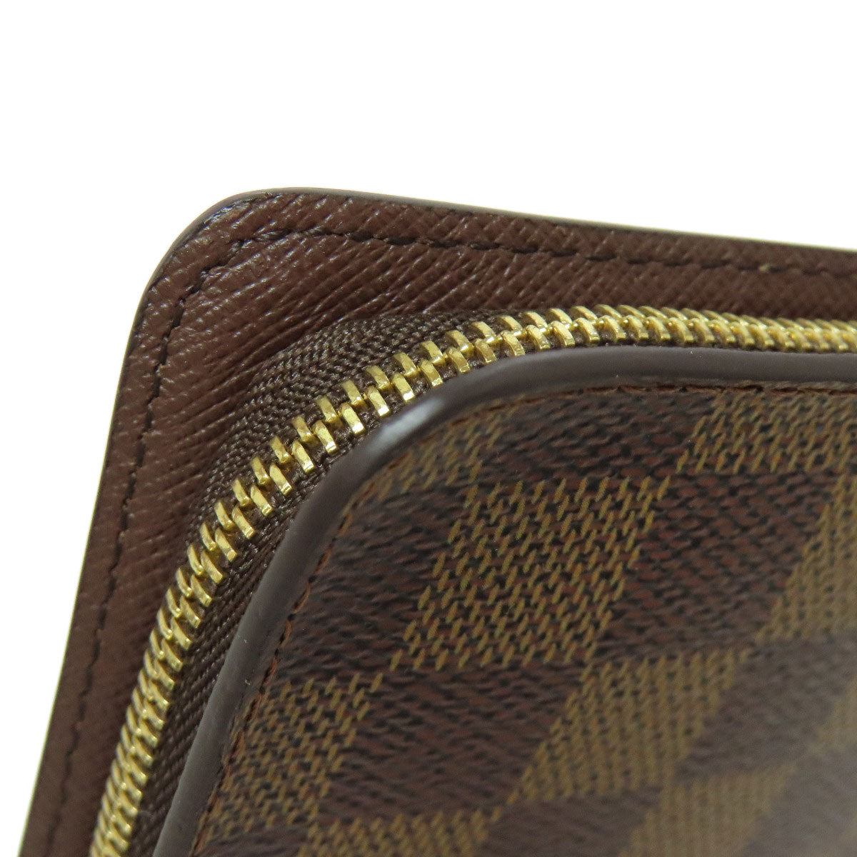 LOUIS VUITTON Long Wallet Purse N61728 Damier canvas Brown Portonet Zip Women Used Authentic
