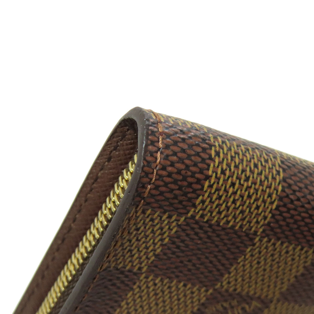 LOUIS VUITTON Long Wallet Purse N61728 Damier canvas Brown Portonet Zip Women Used Authentic