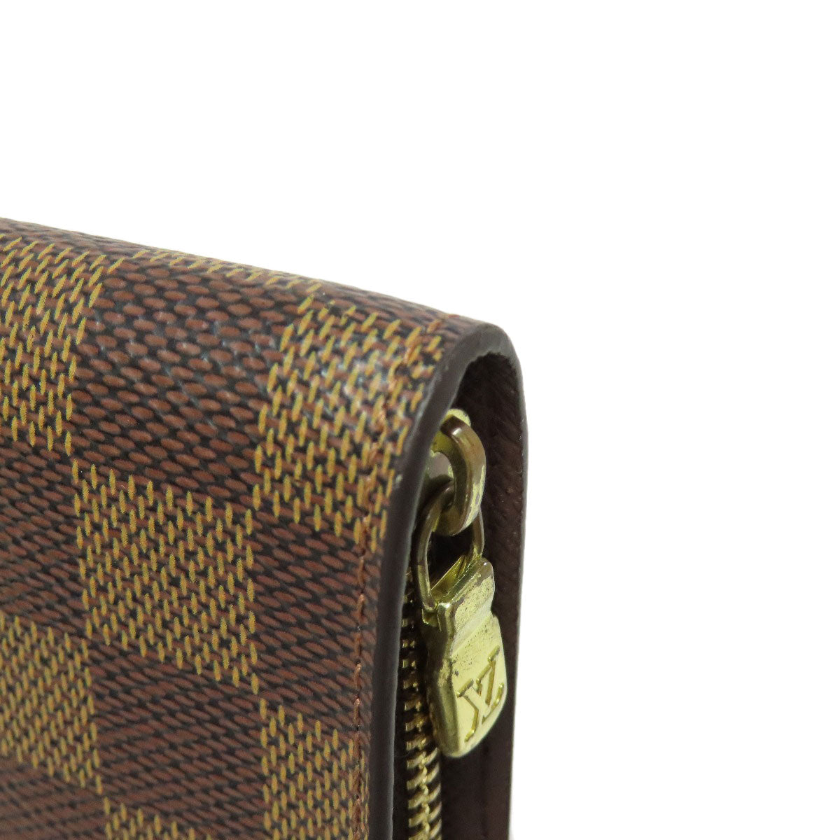 LOUIS VUITTON Long Wallet Purse N61728 Damier canvas Brown Portonet Zip Women Used Authentic