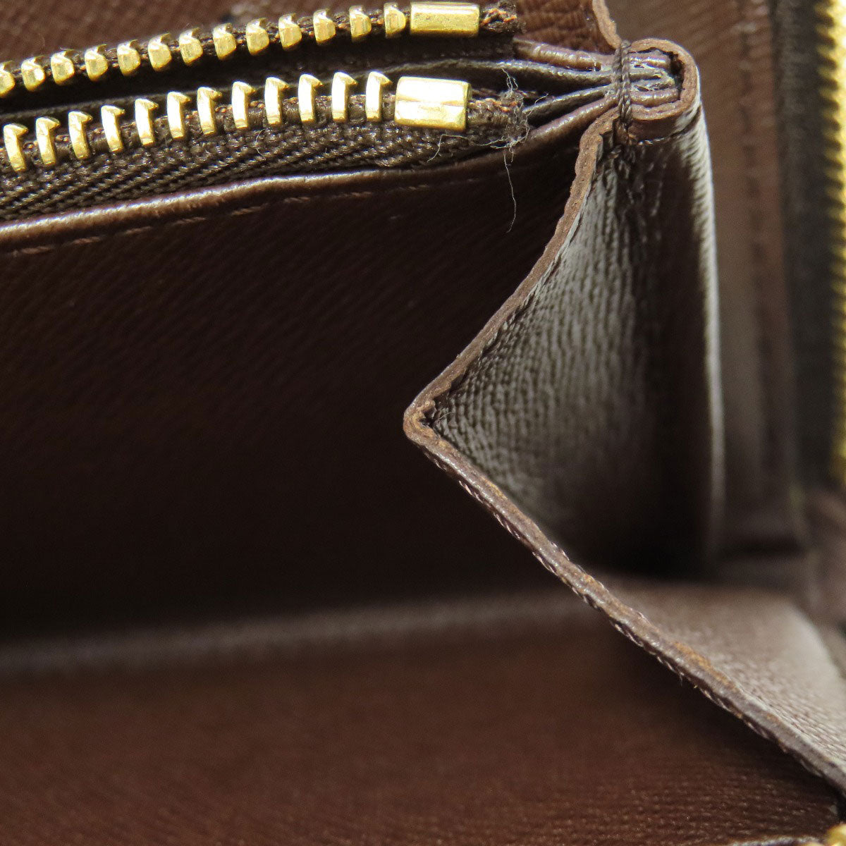 LOUIS VUITTON Long Wallet Purse N61728 Damier canvas Brown Portonet Zip Women Used Authentic