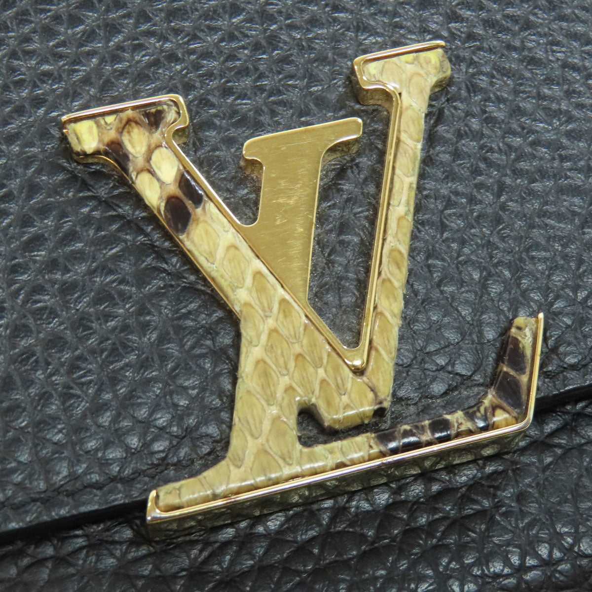 LOUIS VUITTON Long Wallet Purse N90129 Taurillon Clemence Leather black Portefeuille Capsine Women Used Authentic