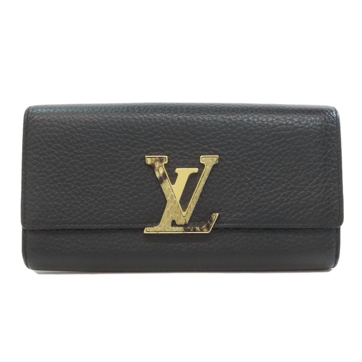 LOUIS VUITTON Long Wallet Purse N90129 Taurillon Clemence Leather black Portefeuille Capsine Women Used Authentic