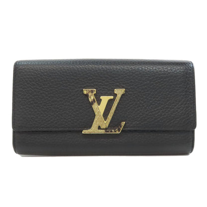 LOUIS VUITTON Long Wallet Purse N90129 Taurillon Clemence Leather black Portefeuille Capsine Women Used Authentic
