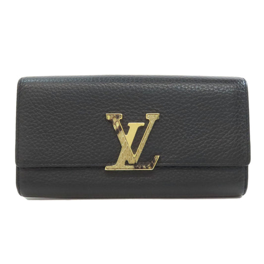 LOUIS VUITTON Long Wallet Purse N90129 Taurillon Clemence Leather black Portefeuille Capsine Women Used Authentic