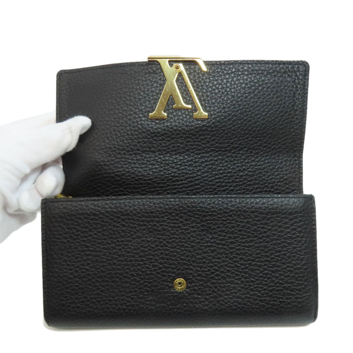 LOUIS VUITTON Long Wallet Purse N90129 Taurillon Clemence Leather black Portefeuille Capsine Women Used Authentic