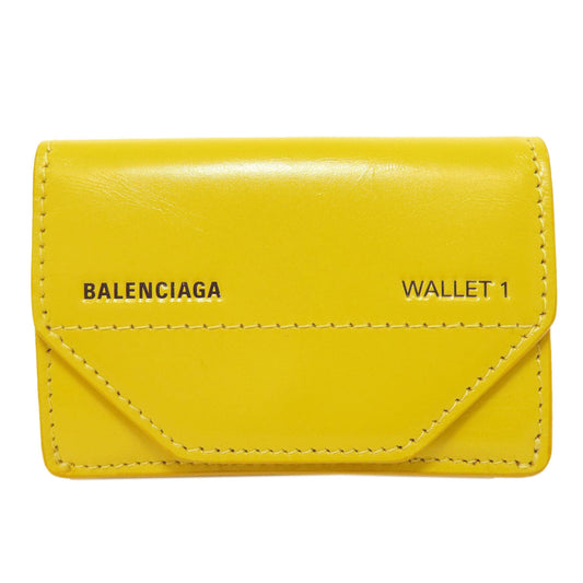 BALENCIAGA Bifold Wallet 529098 leather yellow logo Tri-fold Wallet Women Used Authentic