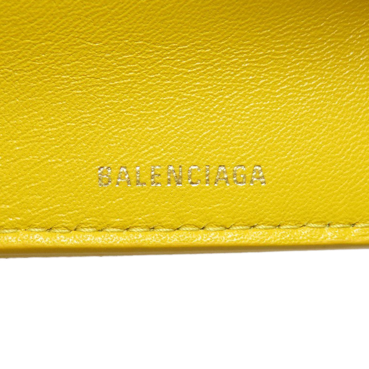 BALENCIAGA Bifold Wallet 529098 leather yellow logo Tri-fold Wallet Women Used Authentic