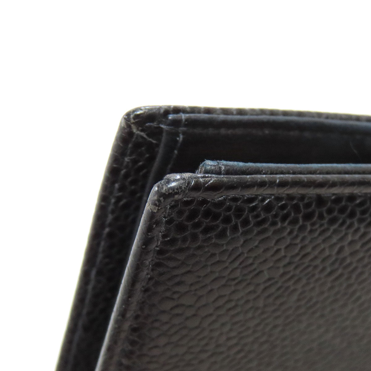 CHANEL Long Wallet Purse Grained Calfskin Skin black COCO Mark Gold Metal Women Used Authentic