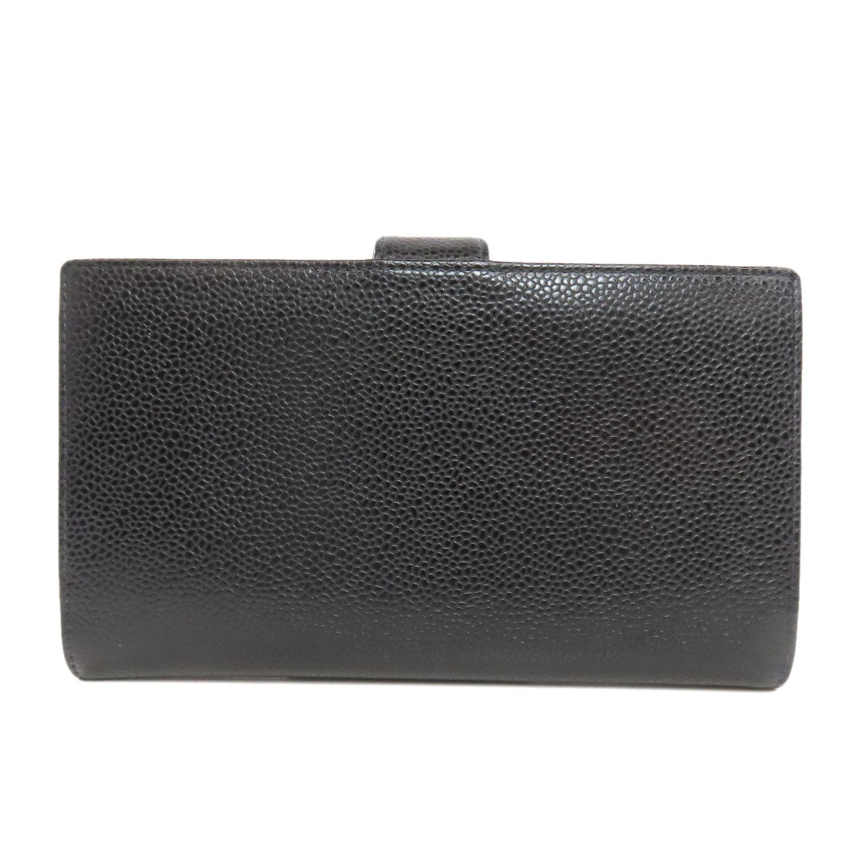 CHANEL Long Wallet Purse Grained Calfskin Skin black COCO Mark Gold Metal Women Used Authentic