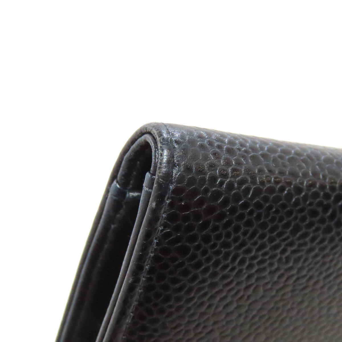 CHANEL Long Wallet Purse Grained Calfskin Skin black COCO Mark Gold Metal Women Used Authentic