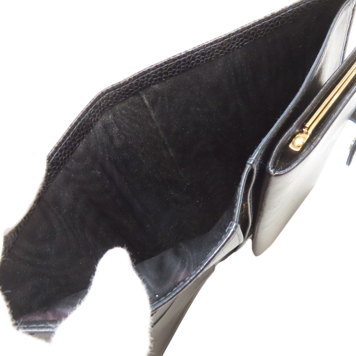 CHANEL Long Wallet Purse Grained Calfskin Skin black COCO Mark Gold Metal Women Used Authentic
