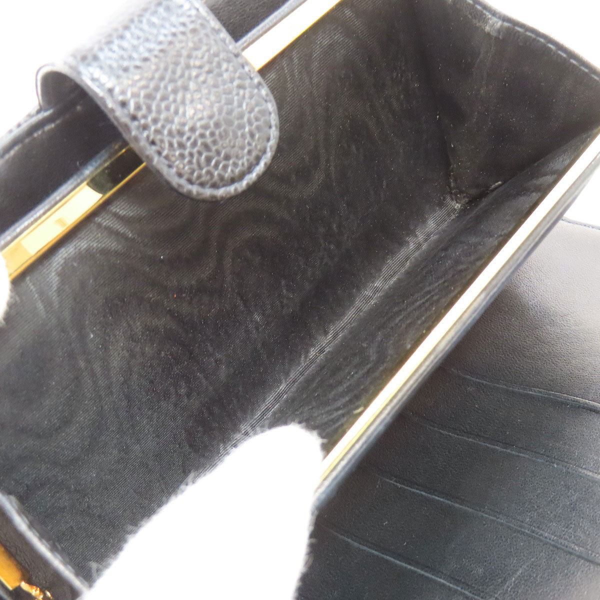 CHANEL Long Wallet Purse Grained Calfskin Skin black COCO Mark Gold Metal Women Used Authentic