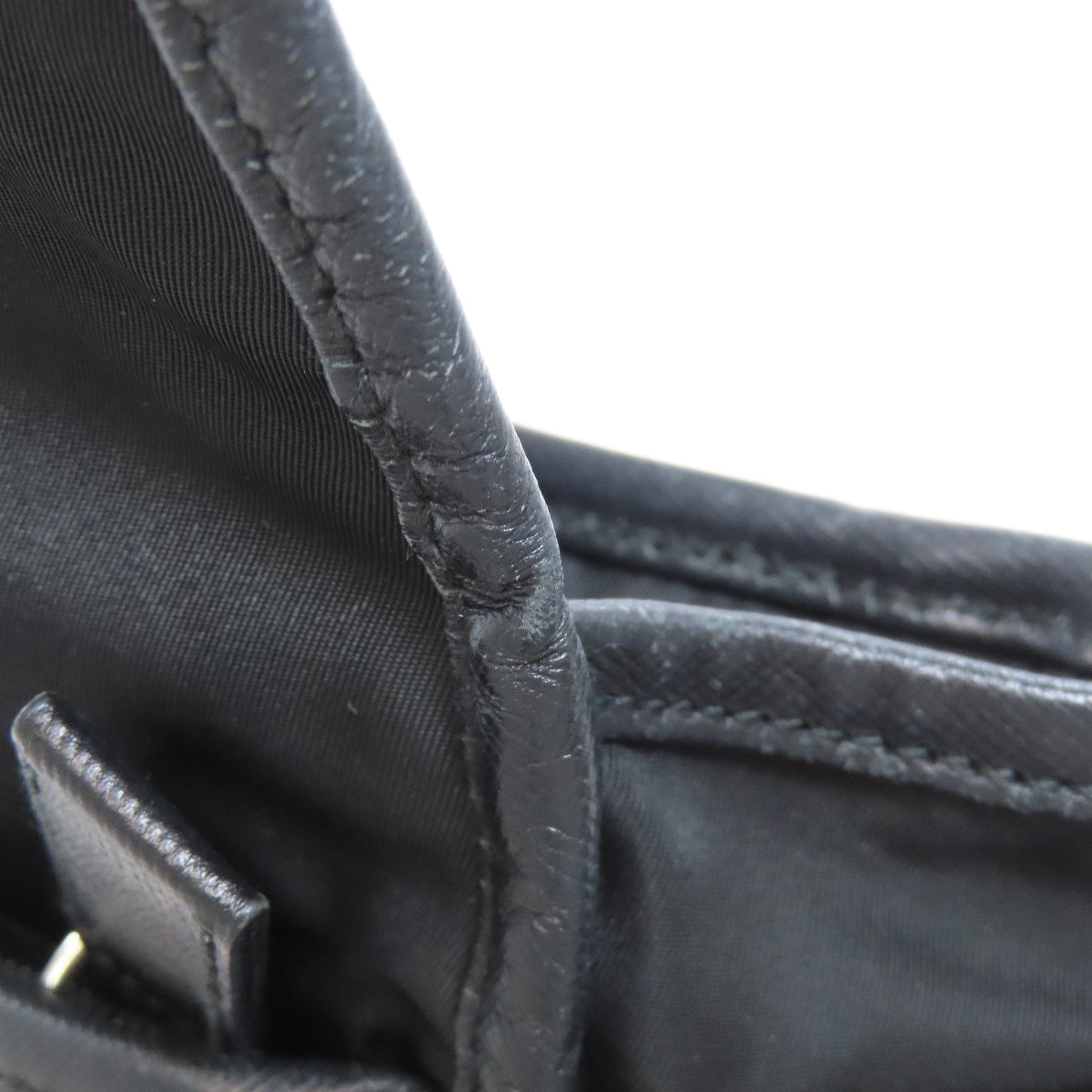 PRADA Shoulder Bag Nylon black logoMetal Women Used Authentic