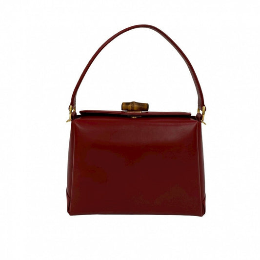 GUCCI Handbag Calfskin Red Bamboo