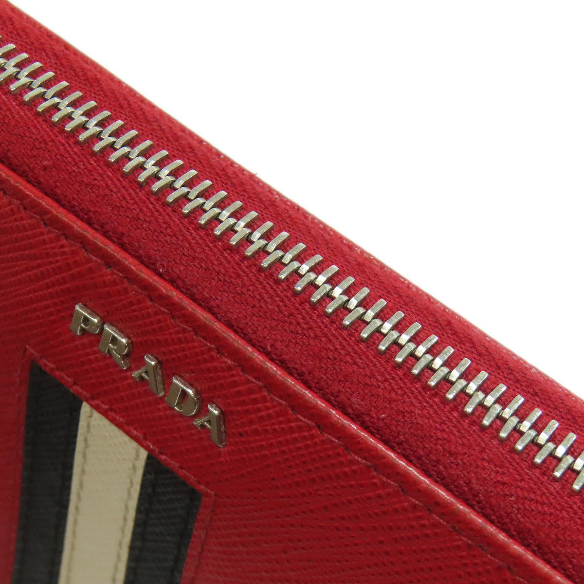PRADA Long Wallet Purse Safiano Red logo Women Used Authentic