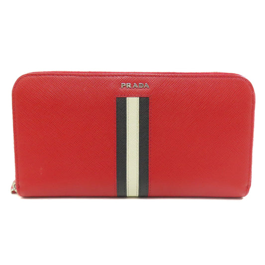 PRADA Long Wallet Purse Safiano Red logo Women Used Authentic