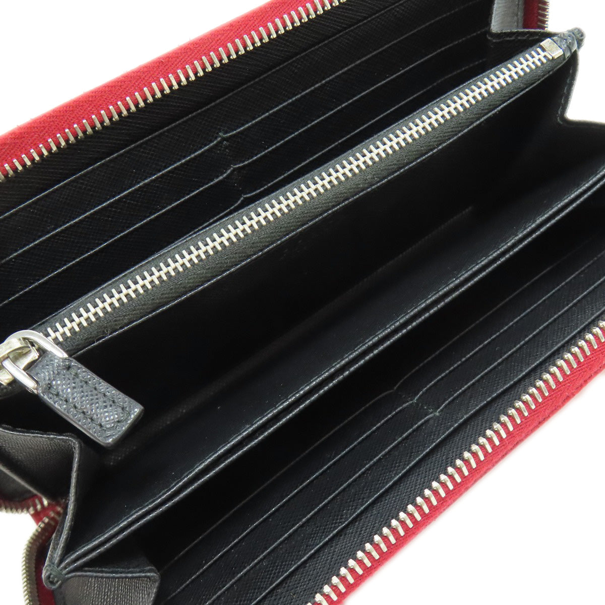 PRADA Long Wallet Purse Safiano Red logo Women Used Authentic