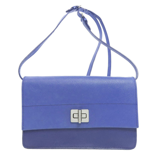 PRADA Long Wallet Purse Safiano blue Shoulder wallet Women Used Authentic