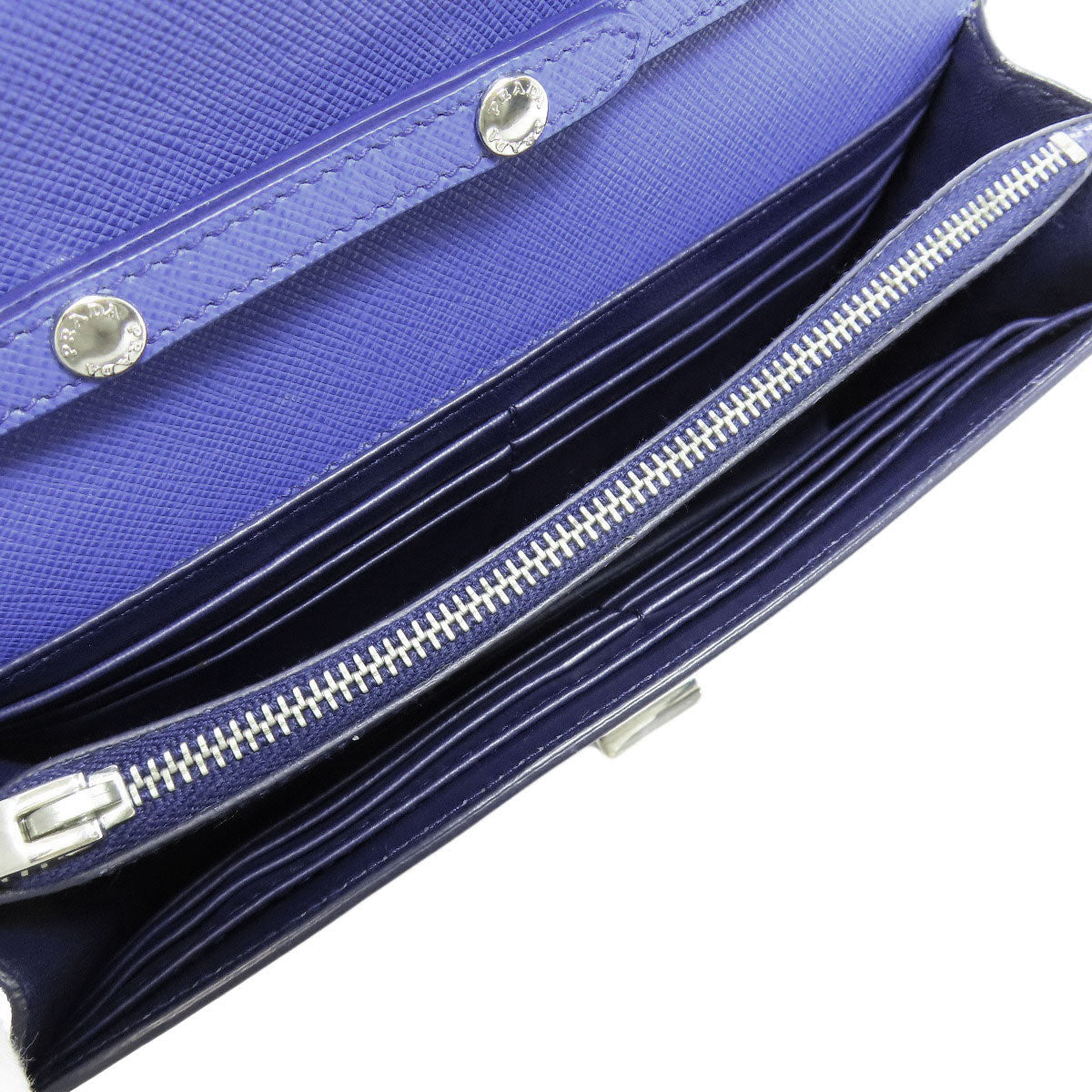 PRADA Long Wallet Purse Safiano blue Shoulder wallet Women Used Authentic