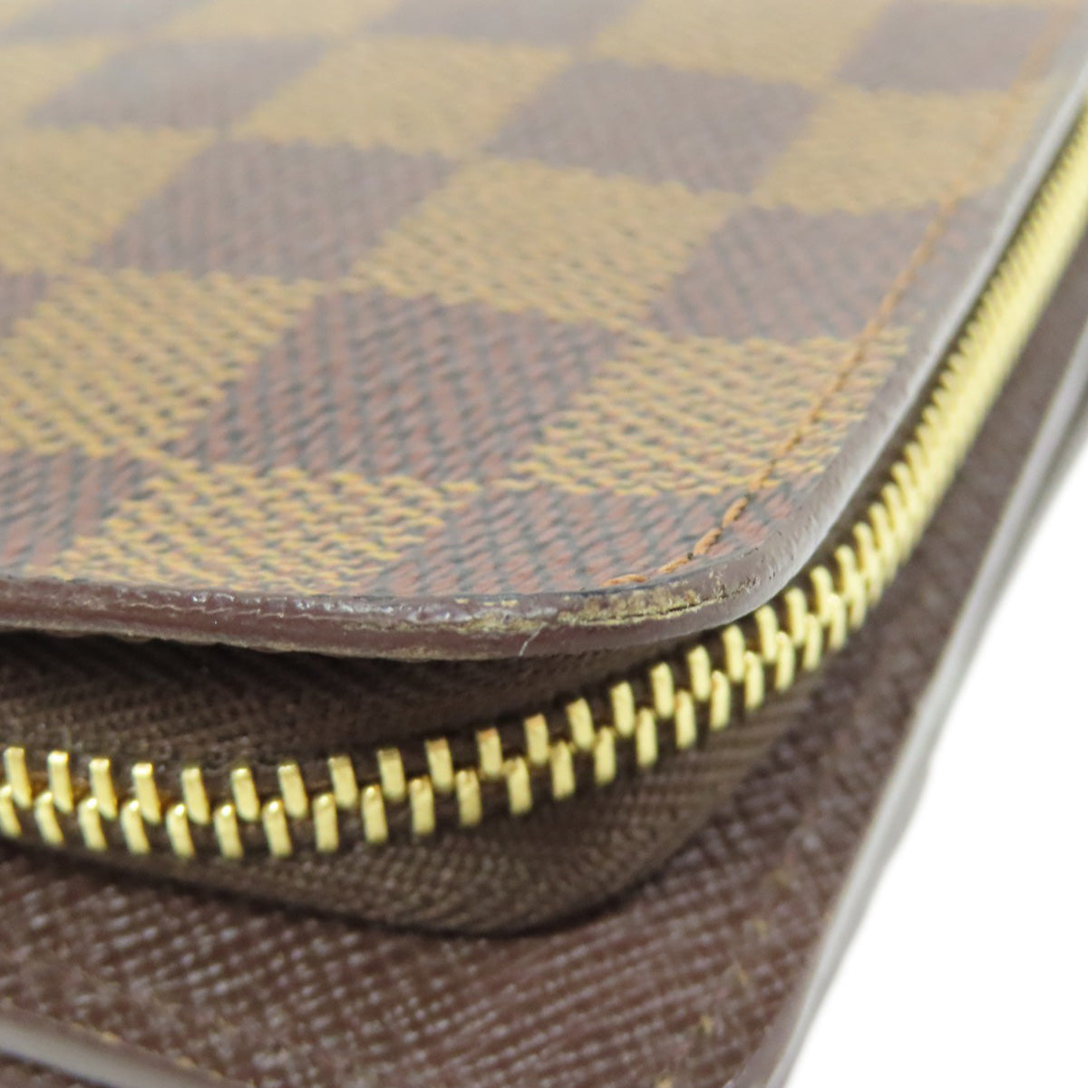 LOUIS VUITTON Bifold Wallet M61668 Damier canvas Brown Compact zip Women Used Authentic