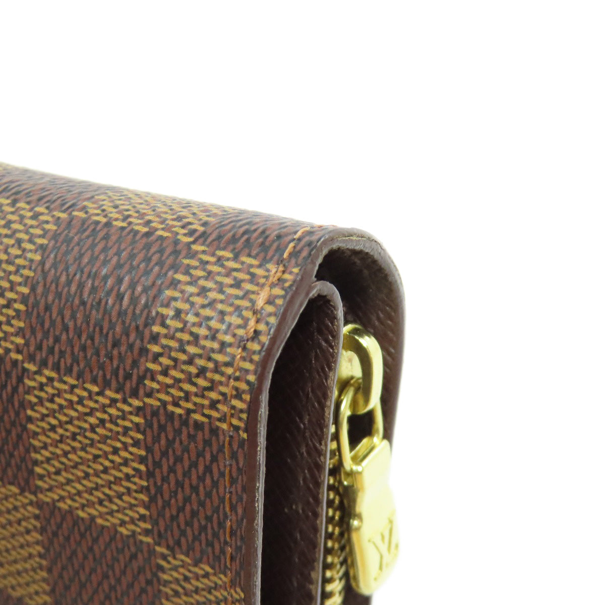 LOUIS VUITTON Bifold Wallet M61668 Damier canvas Brown Compact zip Women Used Authentic