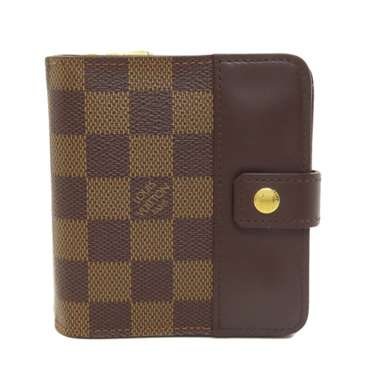 LOUIS VUITTON Bifold Wallet M61668 Damier canvas Brown Compact zip Women Used Authentic