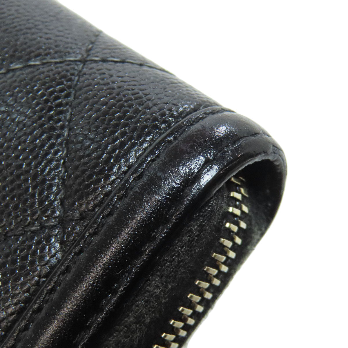 CHANEL Long Wallet Purse Grained Calfskin Skin black Matelasse Gold Metal