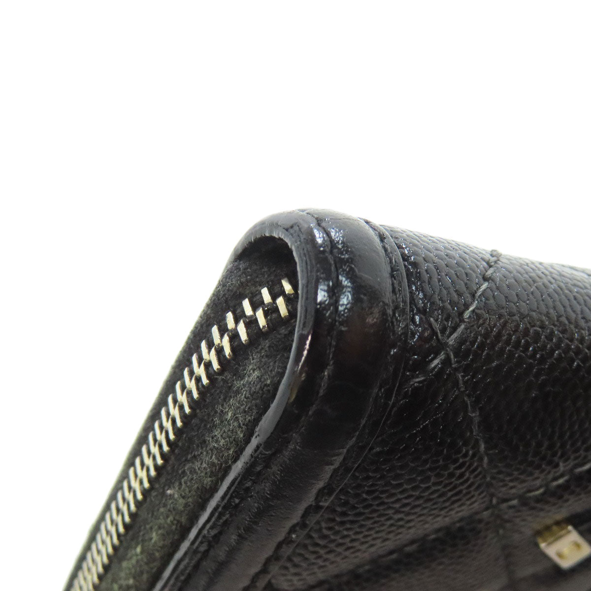 CHANEL Long Wallet Purse Grained Calfskin Skin black Matelasse Gold Metal