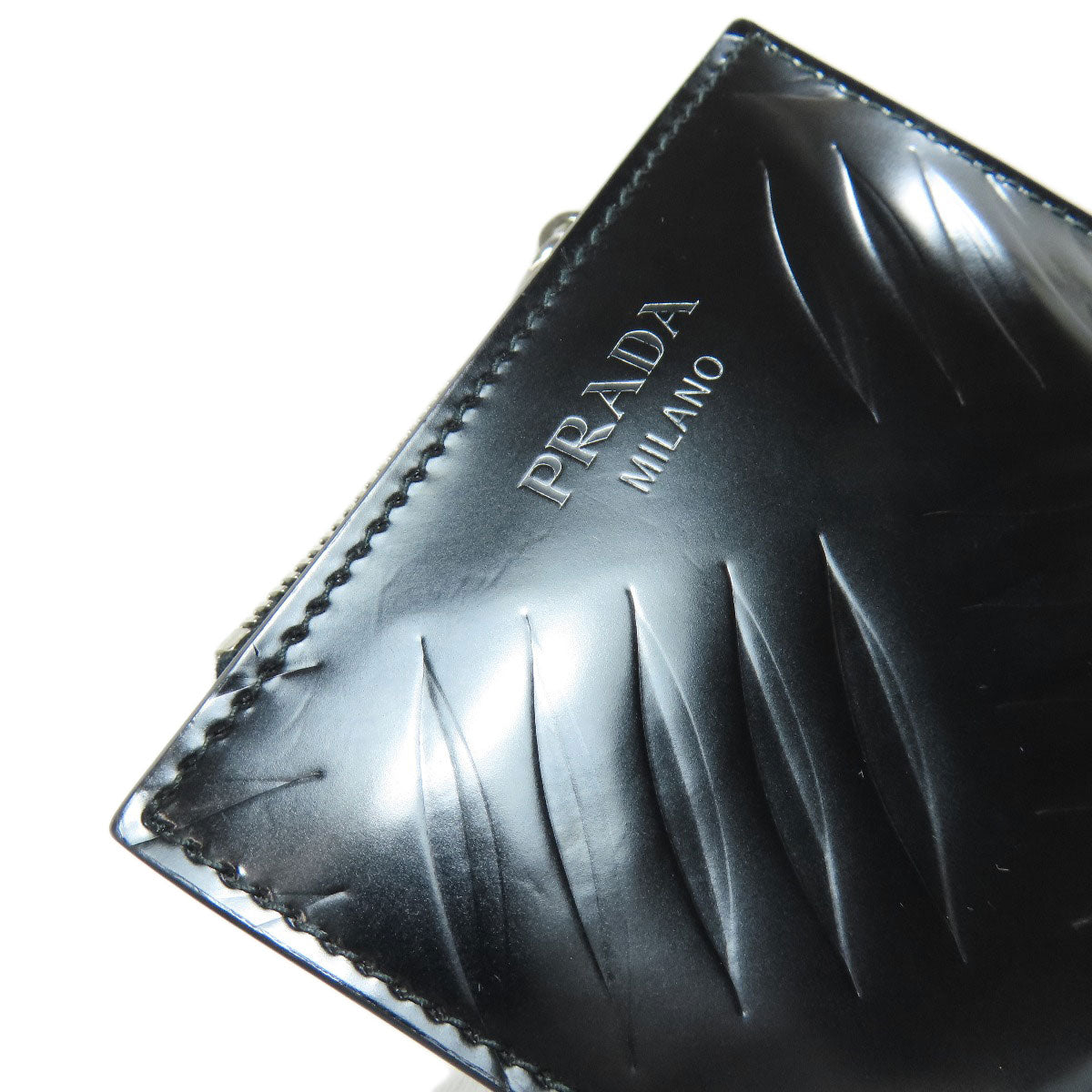 PRADA Bifold Wallet enamel black logo Women(Unisex) Used Authentic