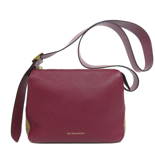 BURBERRY Shoulder Bag leather purple logo Women Used Authentic