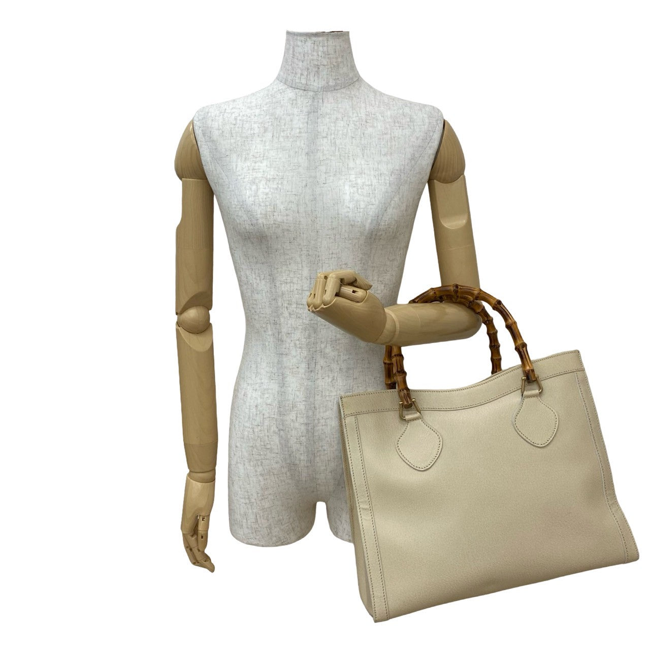 GUCCI Handbag leather beige Bamboo